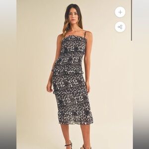 MABLE VIDA STRAP SMOCKED MAXI DRESS LEOPARD ruched ruffled